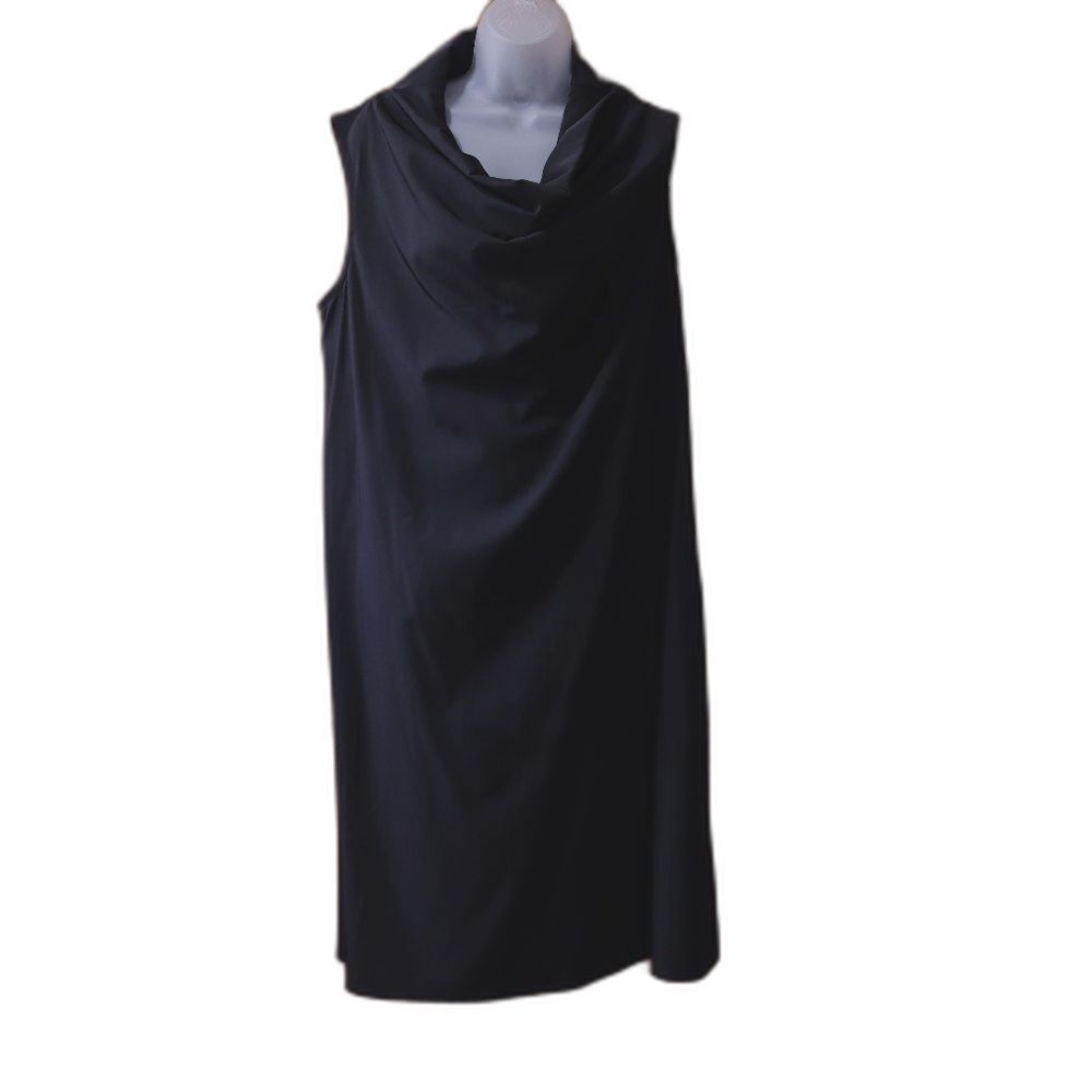 Peter O'Mahler Black Waterfall Midi Dress 12 Elegant Evening Office Party